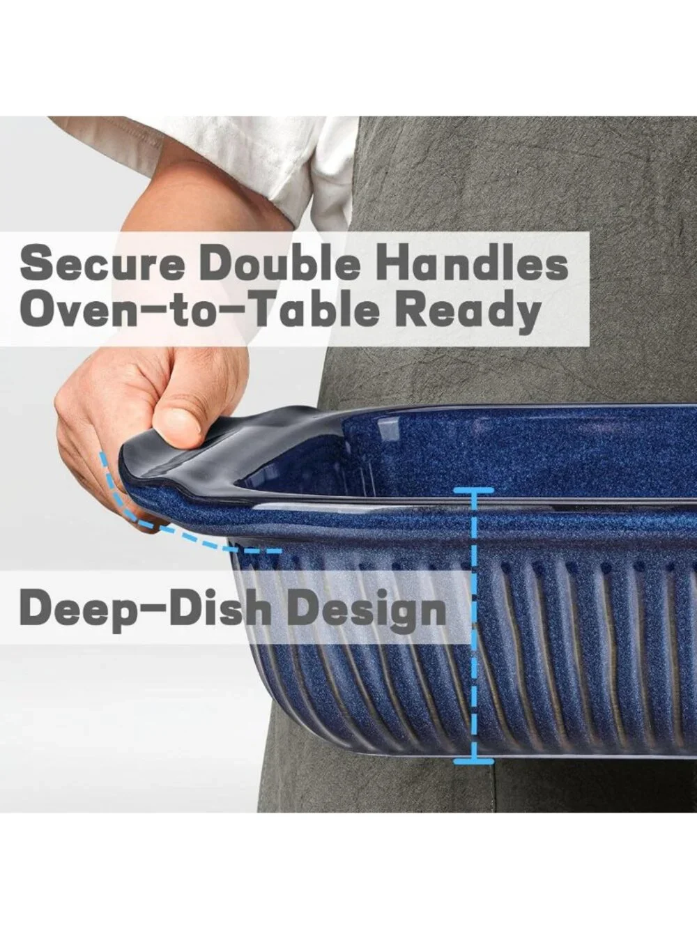 Large 5.1 Qt Casserole Dish with Lid, Deep Baking Pan for Oven, Ceramic Bakeware